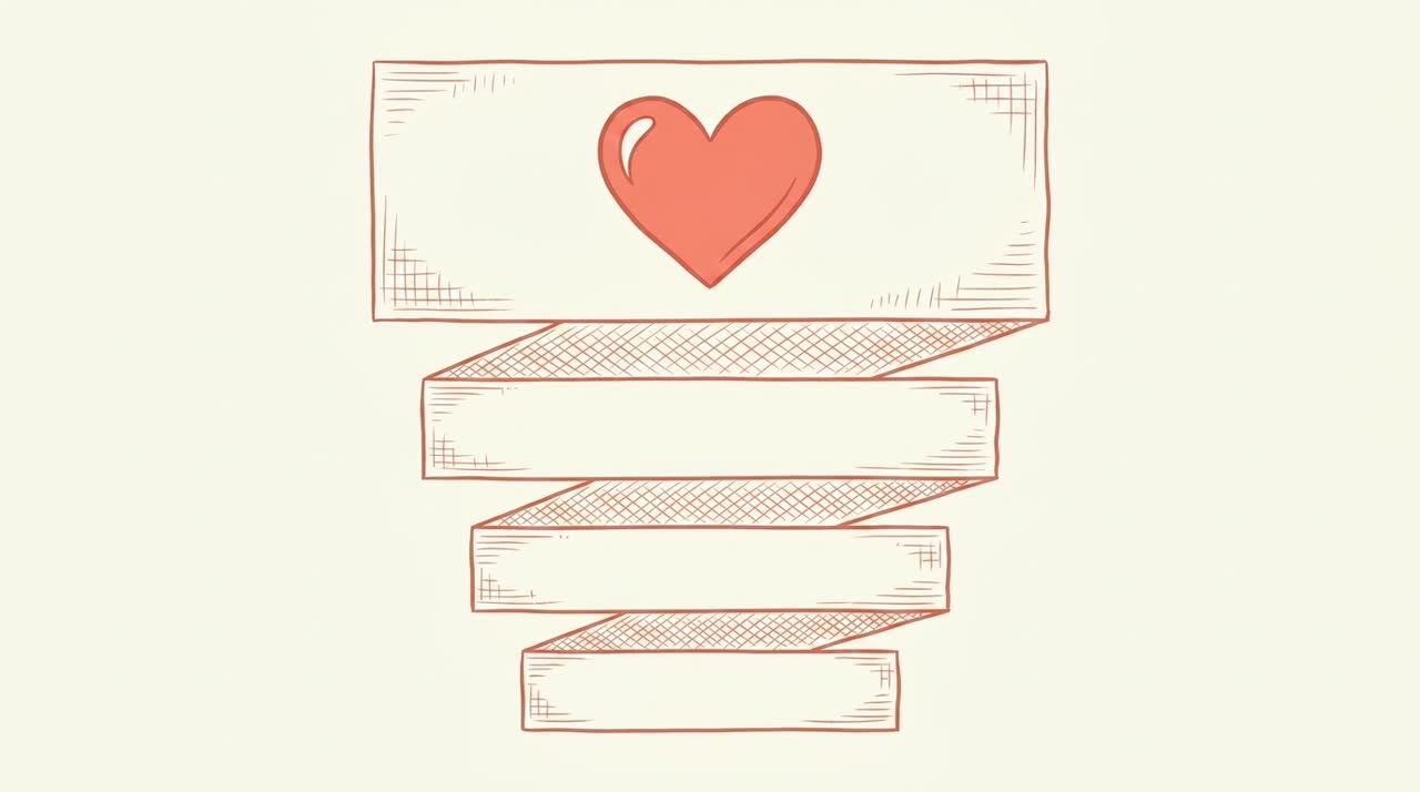 A vertical stack of four horizontal bands of different widths representing weighted AI ranking signals, the widest band at top with a large coral heart — conceptual data visualization in coral line-art on cream background.
